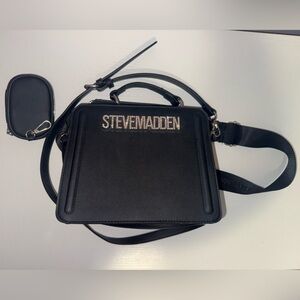 Steve Madden Black Structured Crossbody with Sparkly Logo